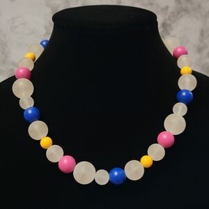 VTG 80s Avon Summer Frost Choker Necklace 19" Beaded Lucite Pink‎ Blue Yellow